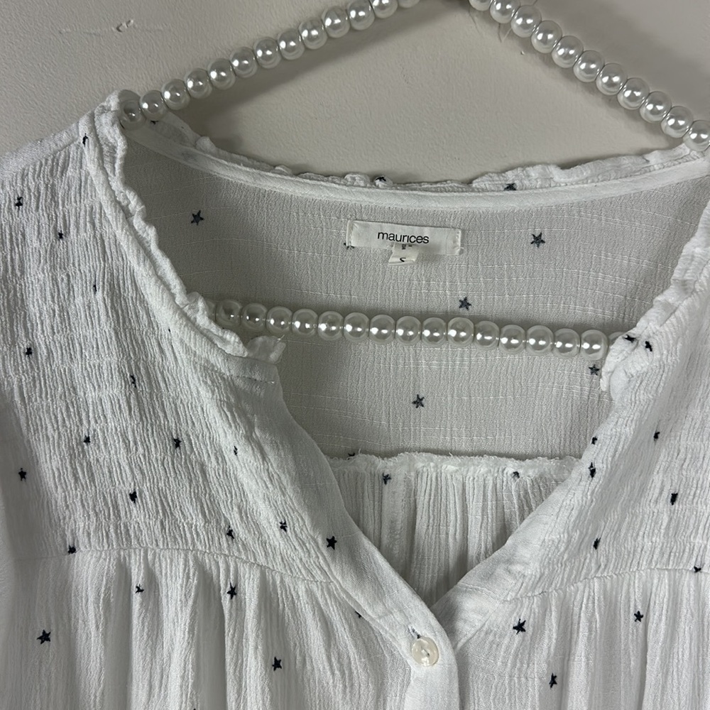 Maurices White Star Flutter Sleeve Button Front T… - image 3